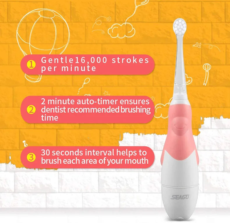 Seago Sonic Electric Toothbrush for Babies - LED, Smart Timer, & Waterproof