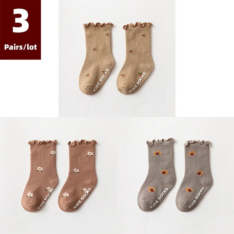 3 Pairs Anti-Slip Cotton Baby Socks