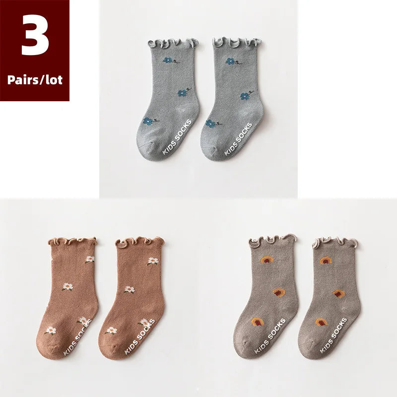 3 Pairs Anti-Slip Cotton Baby Socks