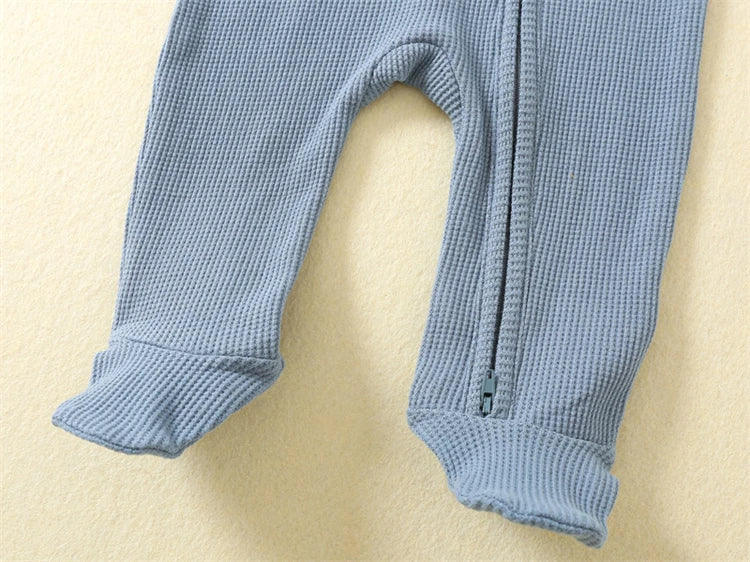 Organic Cotton Baby Rompers Waffle 100% Cotton Infant Boys Girls Jumpsuit Zipper Footed Solid Long-Sleeve Pajamas Sleepsuits