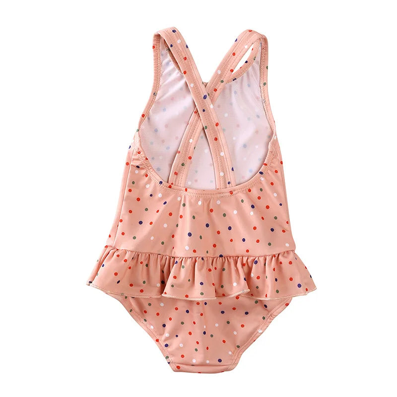 Girls' Floral Backless Swimsuit with Hat