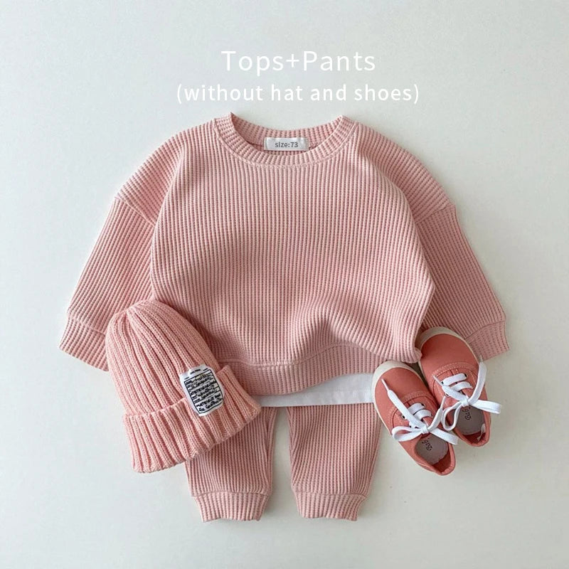 Korean Baby Waffle Cotton Clothing Set - 2PCS