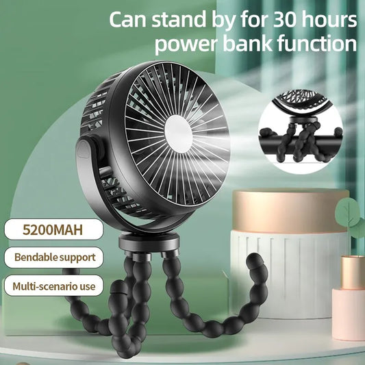 5200mAh USB Folding Fan – Stroller & Handheld Mini Fan (Large & Recomended Size)