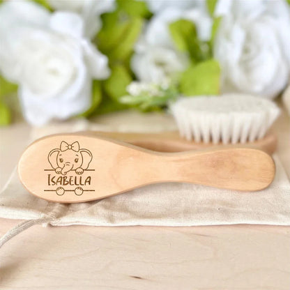 Personalized Wooden Baby Hairbrush with Animal Design