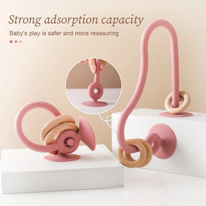 Silicone Baby Teether with Wooden Ring – Montessori Toy