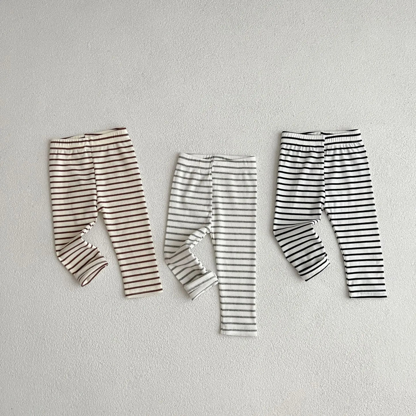 Baby Girls Striped Cotton Leggings - Slim Fit Stretch Pants