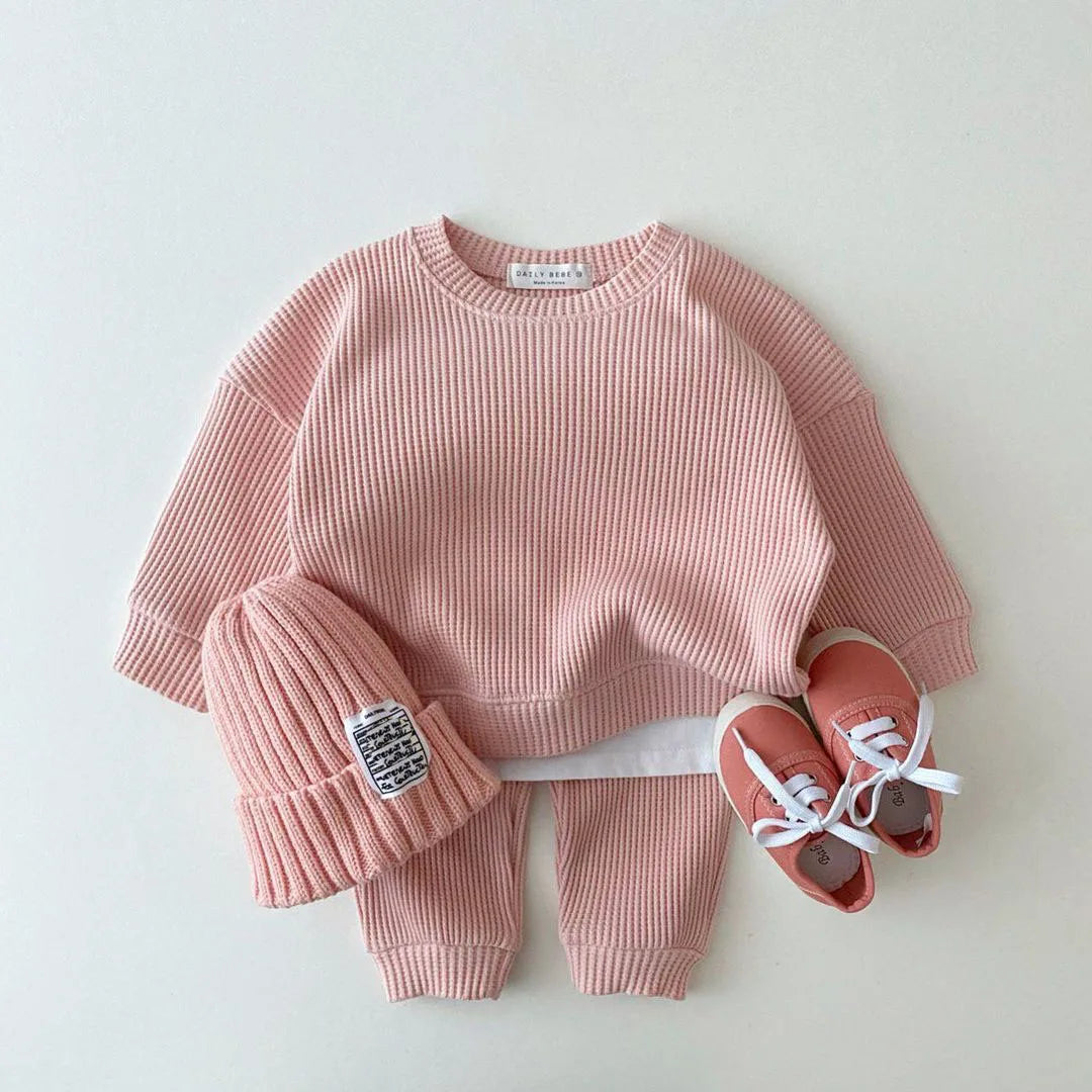 Korean Baby Waffle Cotton Clothing Set - 2PCS