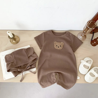 Summer Baby Bear Romper & Hat Set