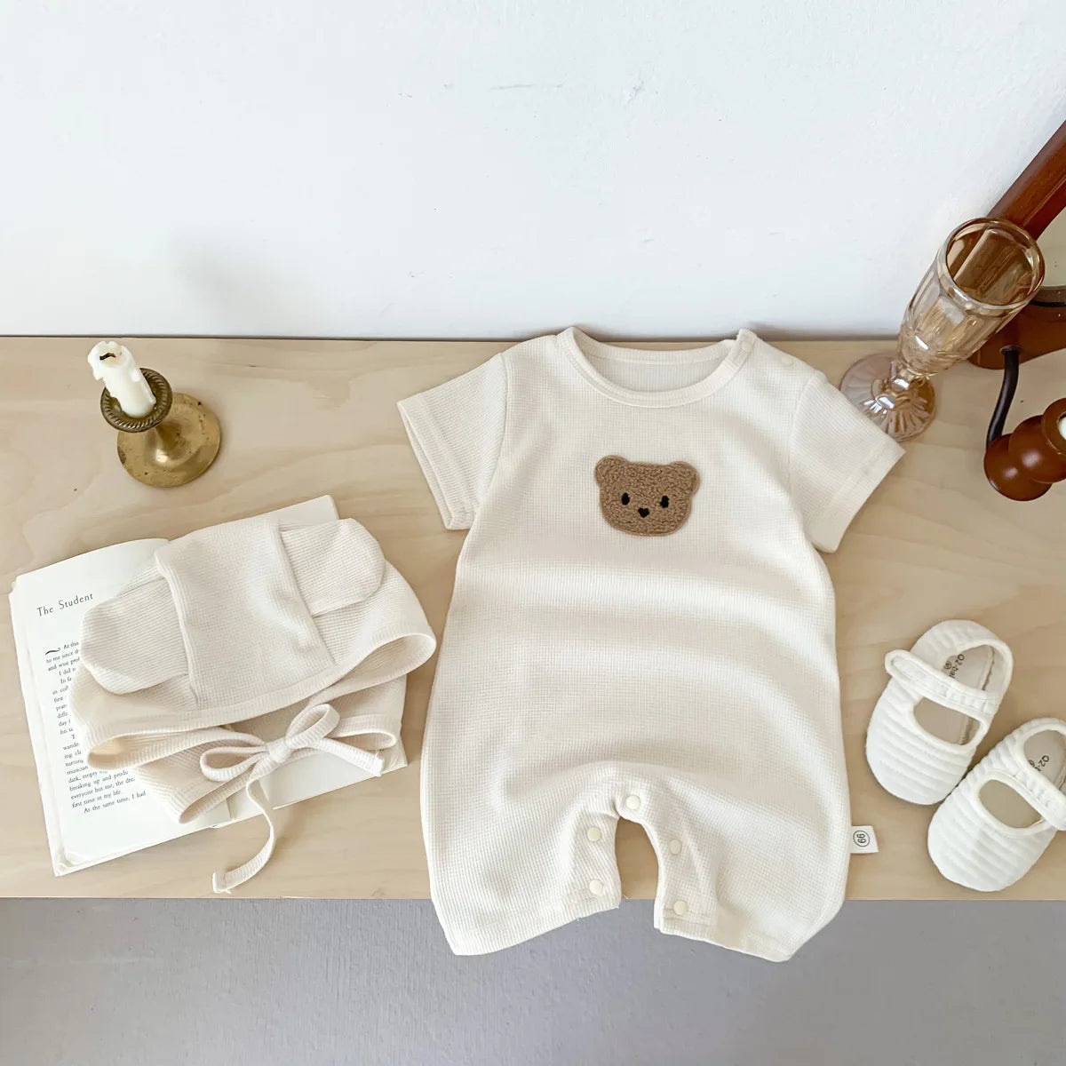 Summer Baby Bear Romper & Hat Set