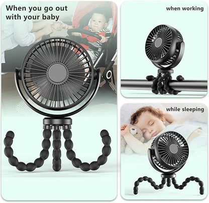 5200mAh USB Folding Fan – Stroller & Handheld Mini Fan (Large & Recomended Size)