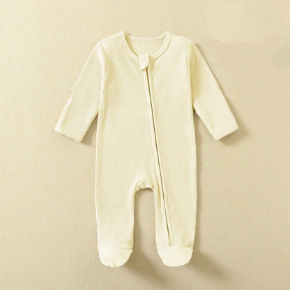 Organic Cotton Baby Rompers Waffle 100% Cotton Infant Boys Girls Jumpsuit Zipper Footed Solid Long-Sleeve Pajamas Sleepsuits