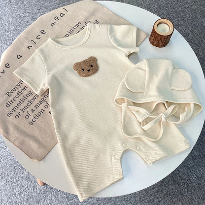 Summer Baby Bear Romper & Hat Set