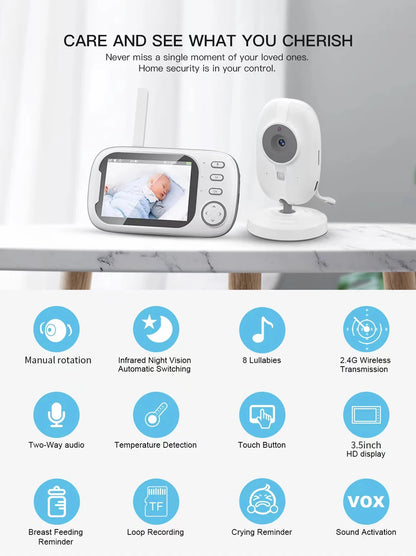 Cdycam Wireless Video Baby Monitor - 3.5 Inch, Night Vision & Temperature Monitoring