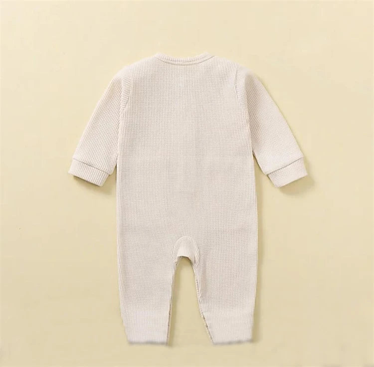 Spring Autumn Newborn Baby Romper Cotton Solid Soft Infant Jumpsuit With Pocket Girl Boy Long Sleeve Bebe Pajamas Wodden Buttons