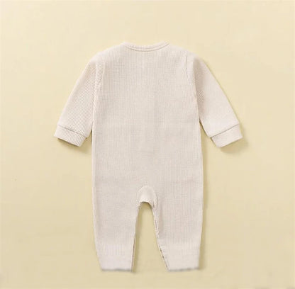 Spring Autumn Newborn Baby Romper Cotton Solid Soft Infant Jumpsuit With Pocket Girl Boy Long Sleeve Bebe Pajamas Wodden Buttons