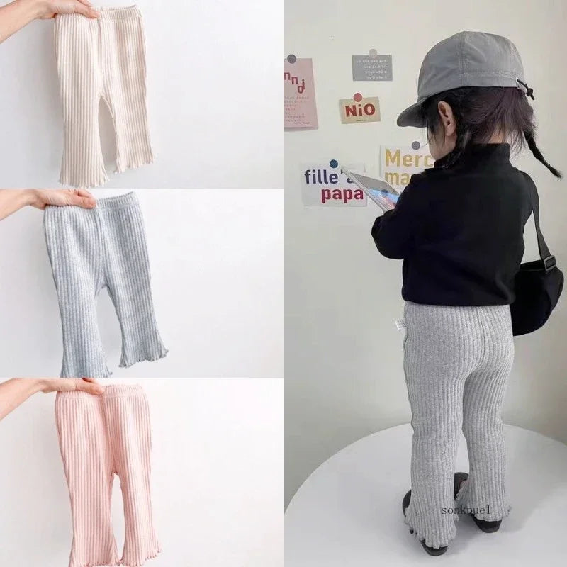 2025 Solid Flared Trousers for Girls - Stretch Cotton Leggings