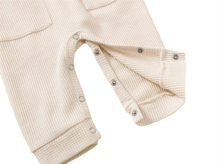 Spring Autumn Newborn Baby Romper Cotton Solid Soft Infant Jumpsuit With Pocket Girl Boy Long Sleeve Bebe Pajamas Wodden Buttons